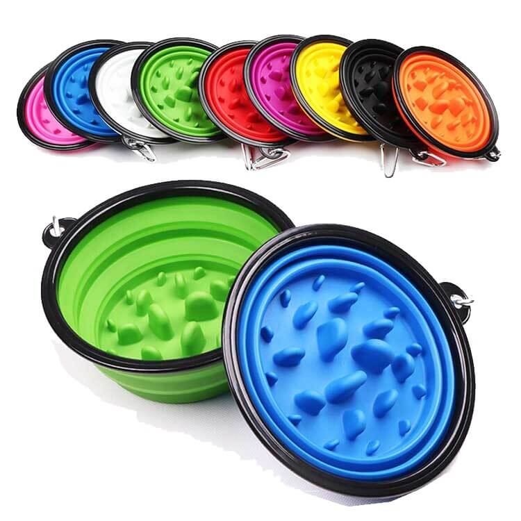 flodable pet bowl slow feeder with buckle