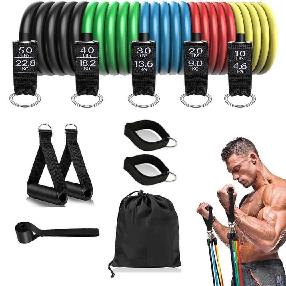 Latex Tube Resistance Bands - 11 Pcs with Handles and Door Anchors
