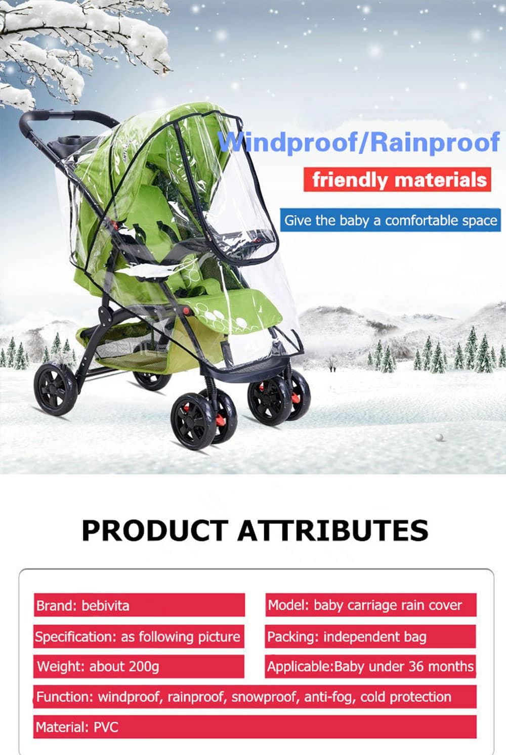 baby stroller rain cover transparent wind dust shield 9