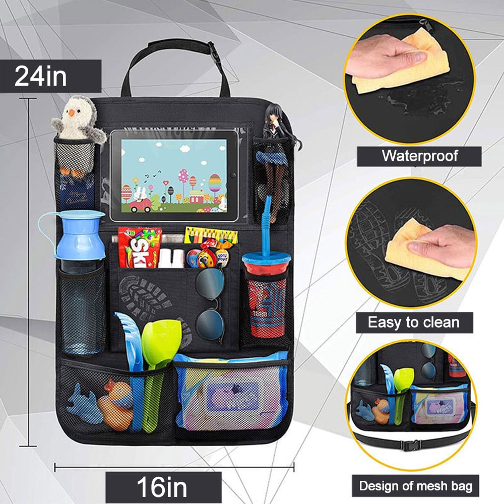 car backseat organizer with touch screen tablet holder