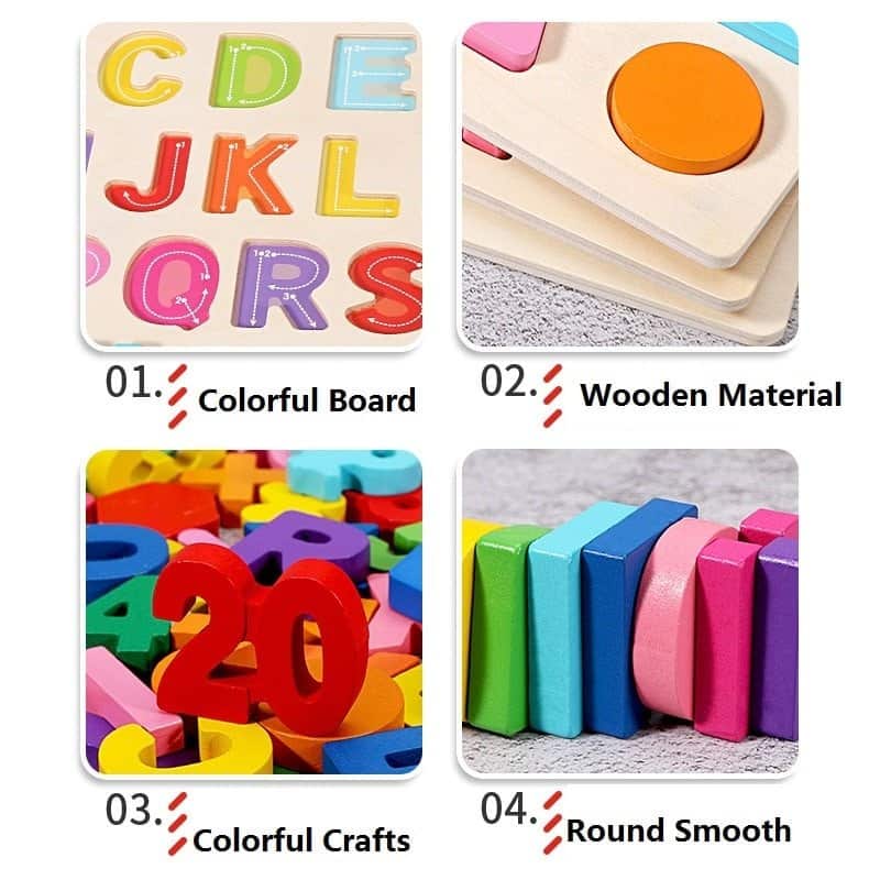 kids wooden 3d alphabet numbers board early educational toys for toddler 14