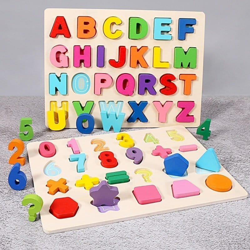 kids wooden 3d alphabet numbers board early educational toys for toddler 15