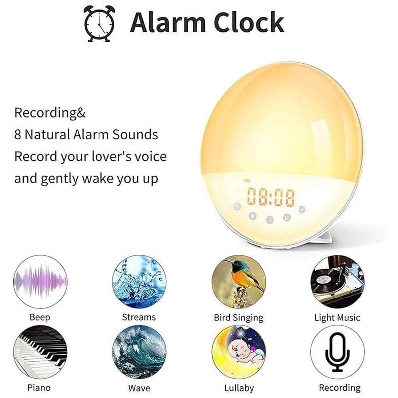 smart wake up light sunrise sunset simulation alarm clock 12